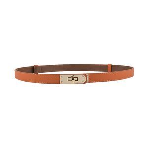 7744 Women's Skinny Leather Belt With Adjustable Golden Turn-lock Buckle